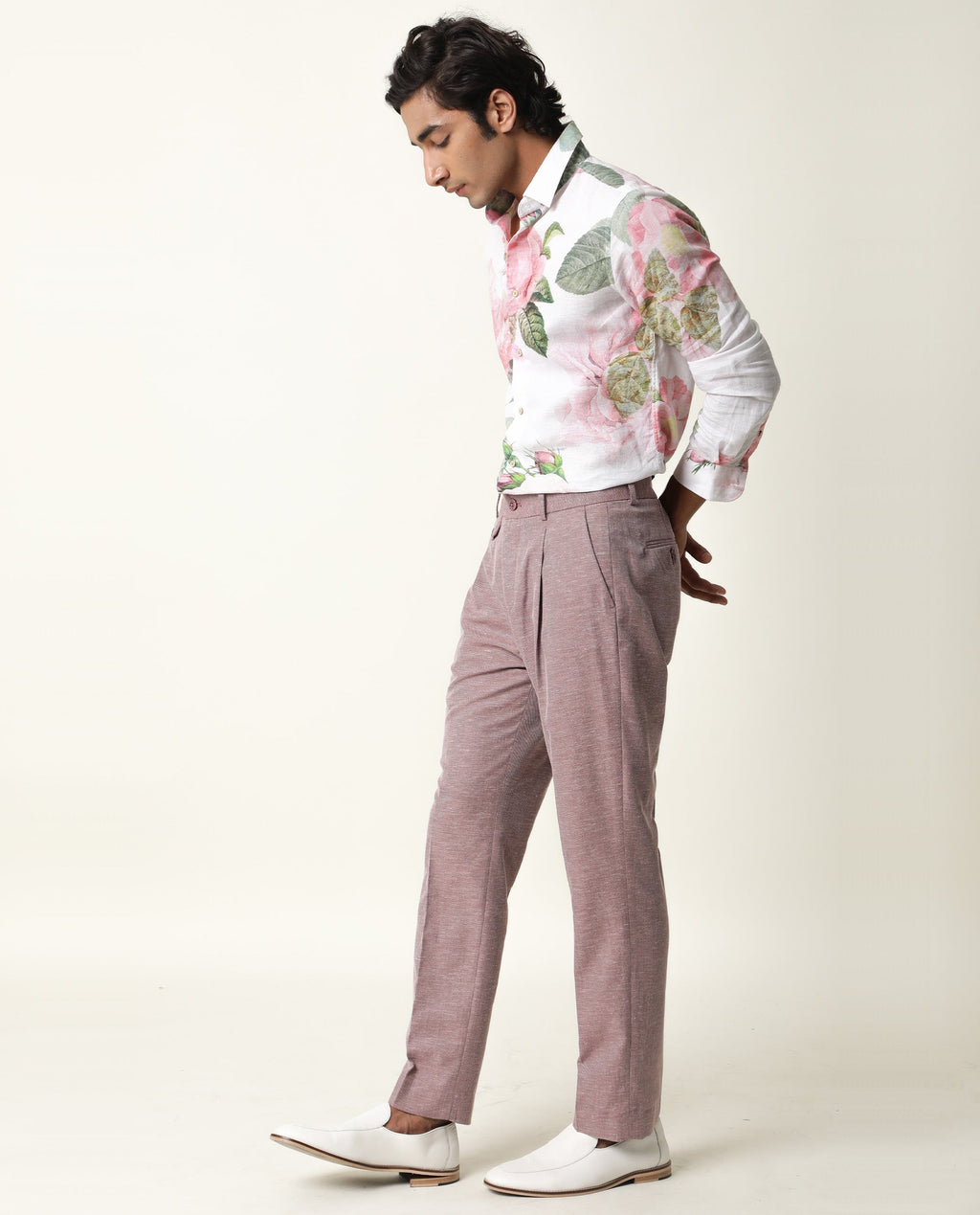 Rare Rabbit Men's Sloven White Cotton Floral Print Regular Fit Full Sleeve Collared Shirt