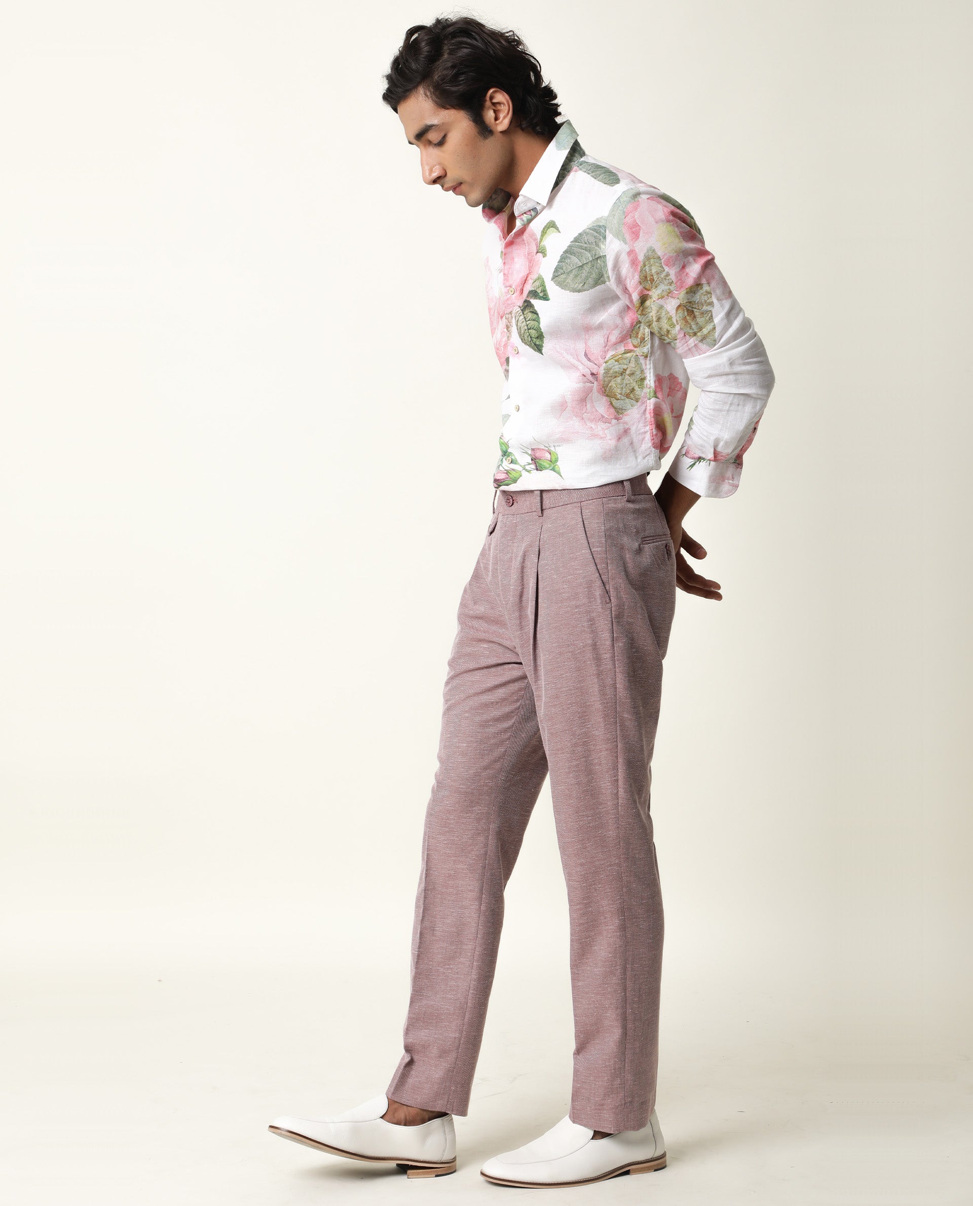 Rare Rabbit Men's Sloven White Cotton Floral Print Regular Fit Full Sleeve Collared Shirt