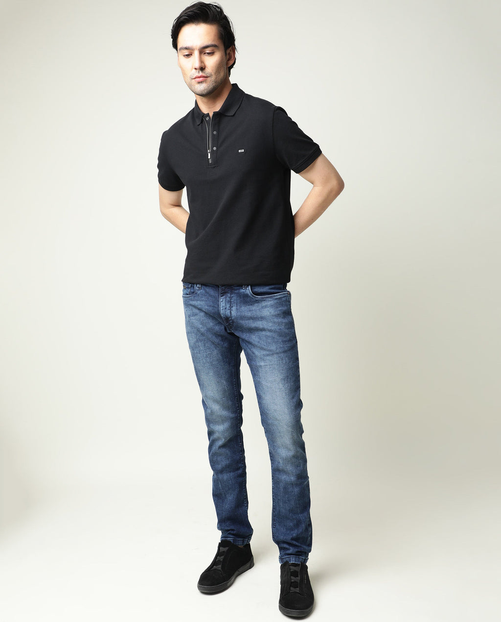 Rare Rabbit Men's Cube Blue Cotton Plain Hawk Slim Fit Jeans