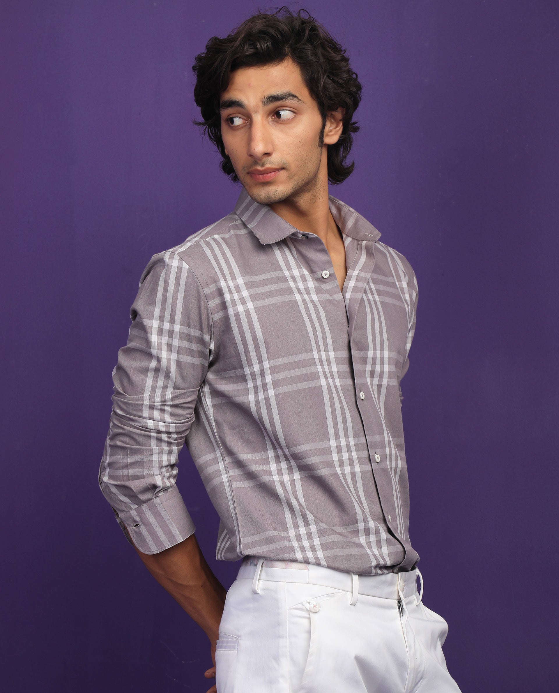 Rare Rabbit Men's Carnet Dusky Purple Cotton Checked Print Regular Fit Full Sleeve Collared Shirt