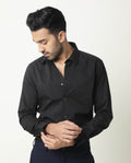 Rare Rabbit Men's Neutro Ls Black Polyester Plain Regular Fit Full Sleeve Collared Shirt