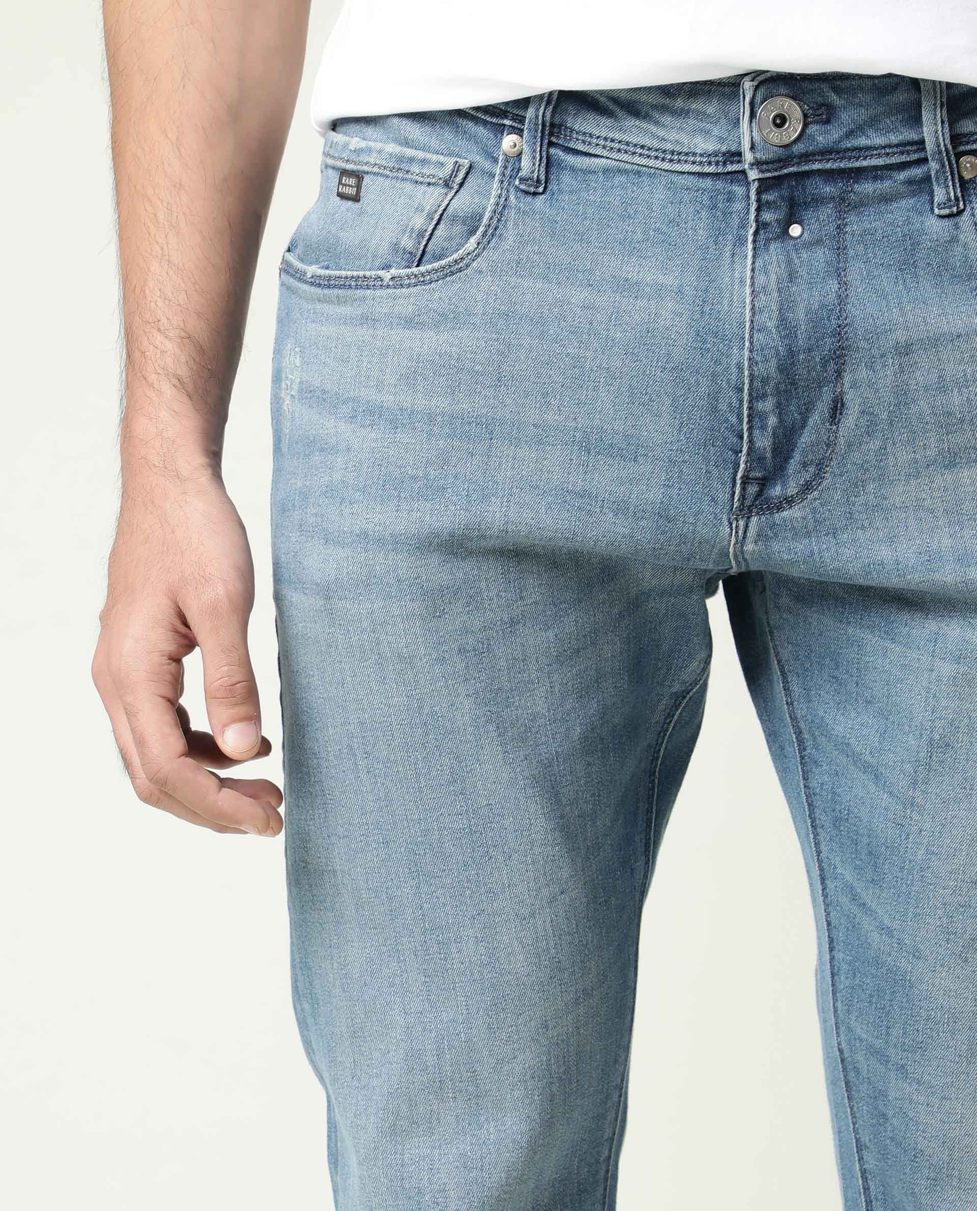 Rare Rabbit Men's Rug-2 Light Blue Cotton Plain Hawk Slim Fit Jeans