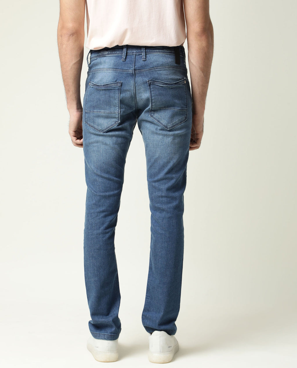 Rare Rabbit Men's Matt-2 Blue Cotton Plain Hawk Slim Fit Jeans
