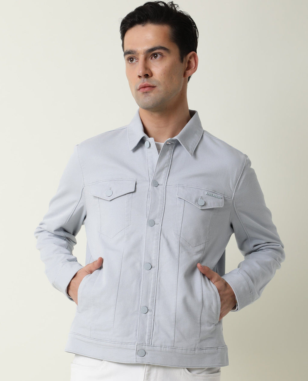 Rare Rabbit Men's Vintage Blue Cotton Plain Regular Fit Full Sleeve Spread Collar Jacket