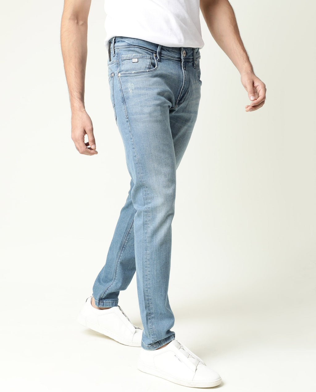 Rare Rabbit Men's Rug-2 Light Blue Cotton Plain Hawk Slim Fit Jeans