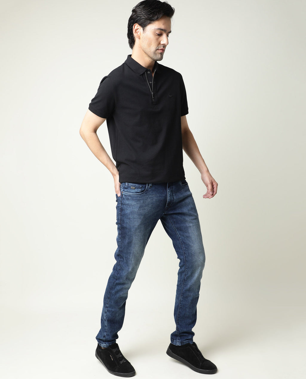 Rare Rabbit Men's Cube Blue Cotton Plain Hawk Slim Fit Jeans