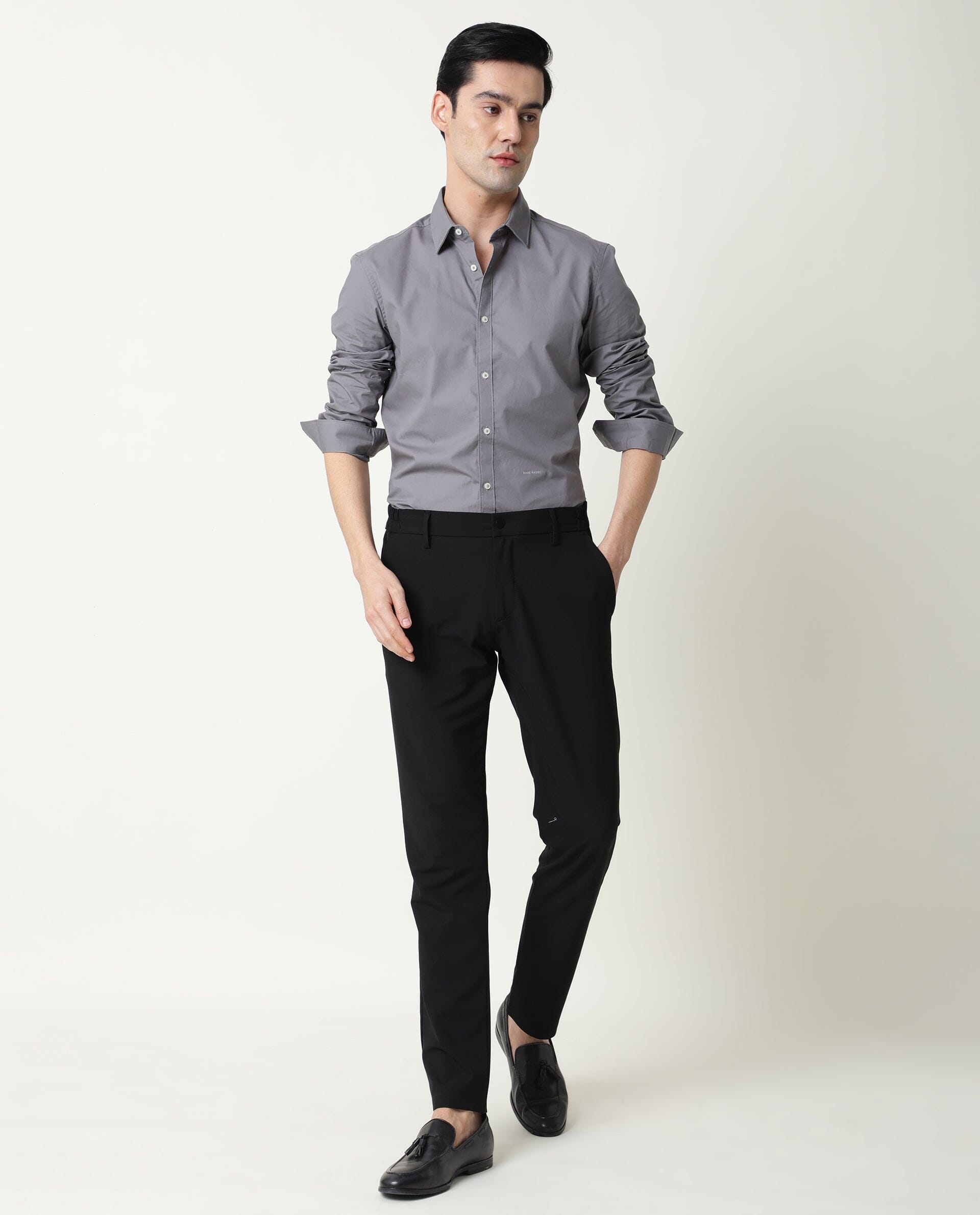 Rare Rabbit Men's Corpo-Zander Grey Cotton Regular Fit Full Sleeve Spread Collar Shirt