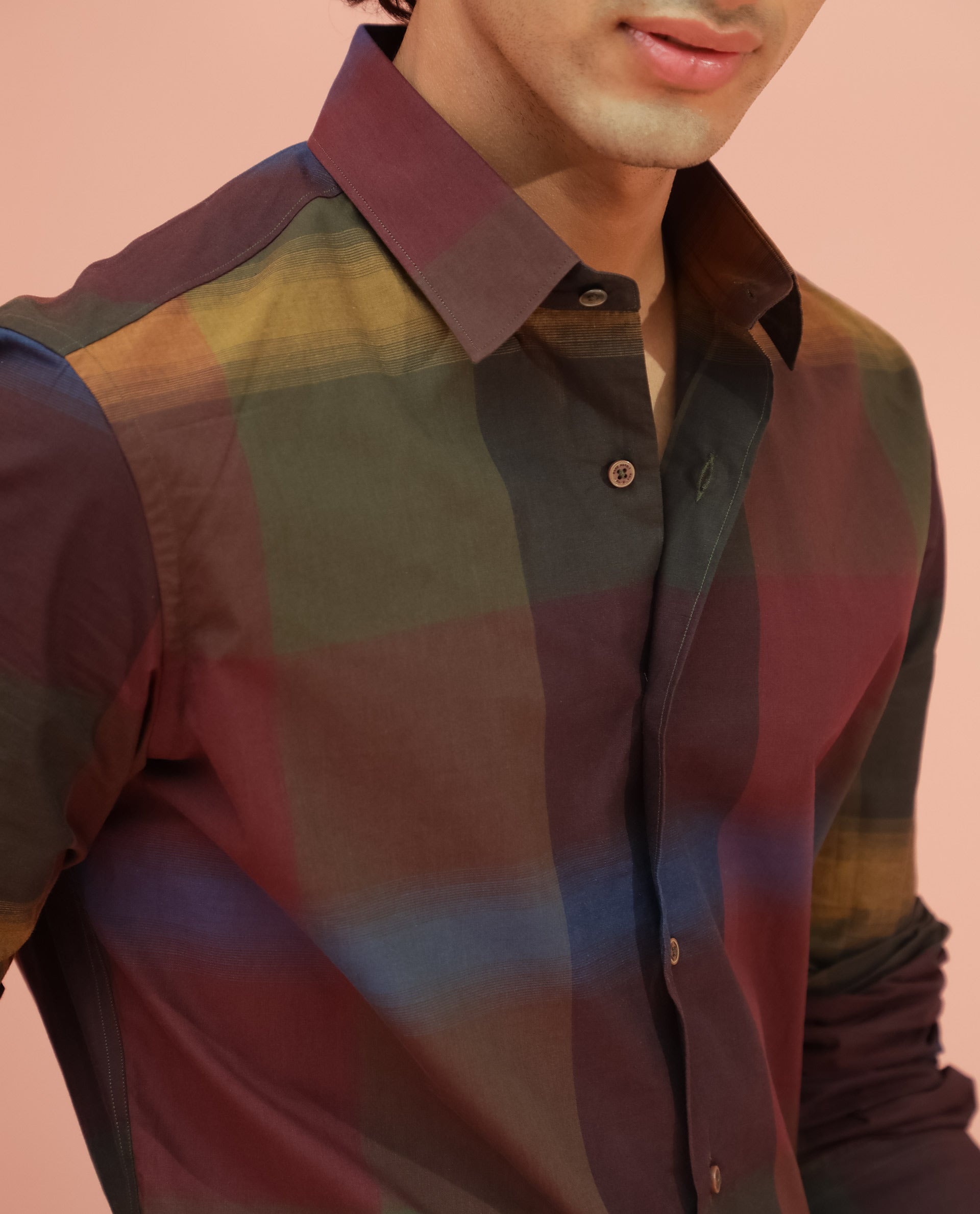 Rare Rabbit Men's Trewen Maroon Cotton Checked Print Regular Fit Full Sleeve Spread Collar Shirt
