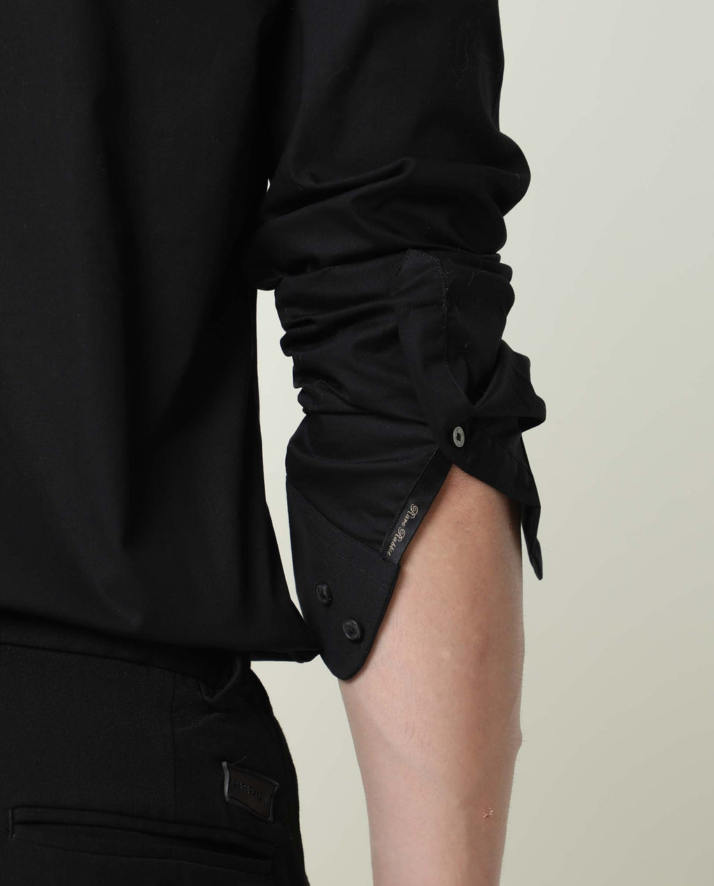 Rare Rabbit Men's Crown Black Cotton Plain Regular Fit Full Sleeve Spread Collar Shirt