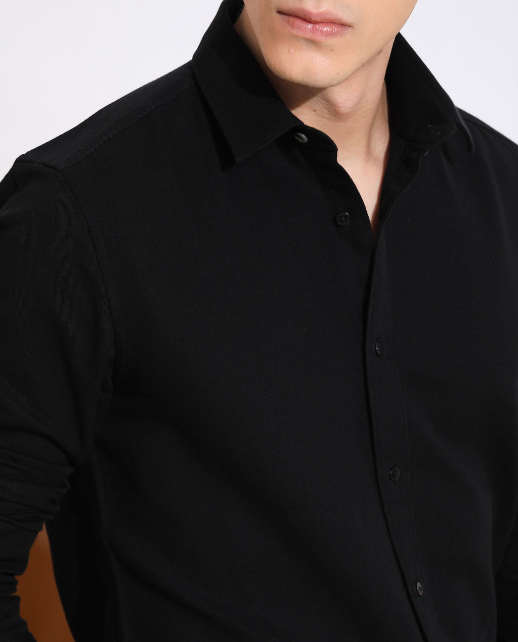 Rare Rabbit Men's Otago Black Cotton Plain Regular Fit Full Sleeve Collared Shirt