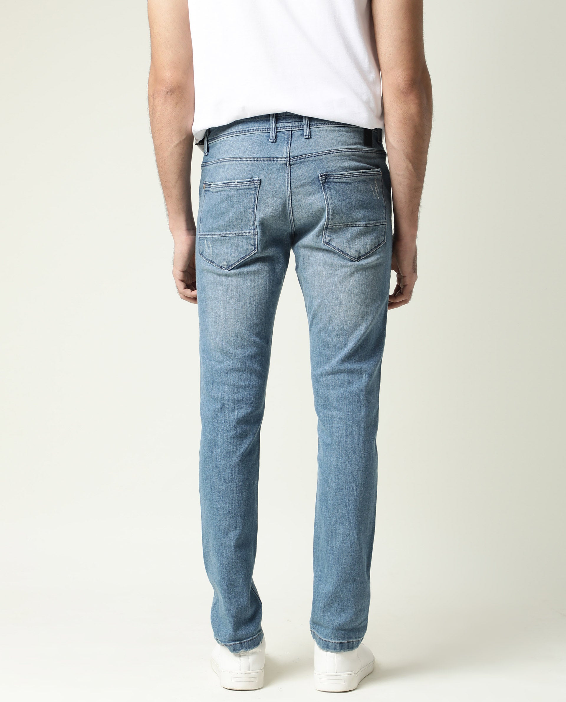 Rare Rabbit Men's Rug-2 Light Blue Cotton Plain Hawk Slim Fit Jeans