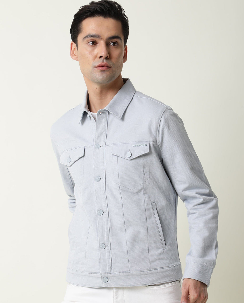 Rare Rabbit Men's Vintage Blue Cotton Plain Regular Fit Full Sleeve Spread Collar Jacket