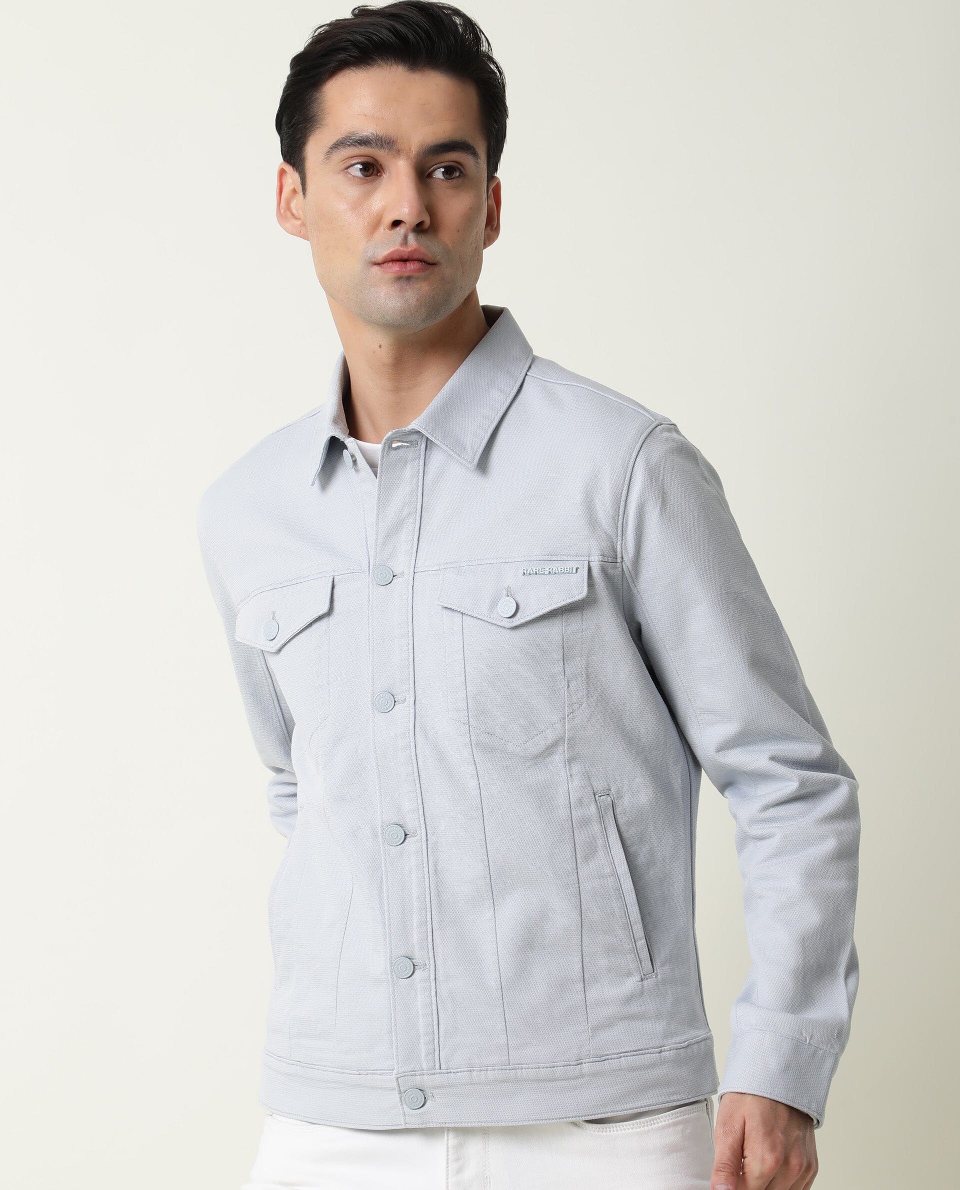Rare Rabbit Men's Vintage Blue Cotton Plain Regular Fit Full Sleeve Spread Collar Jacket