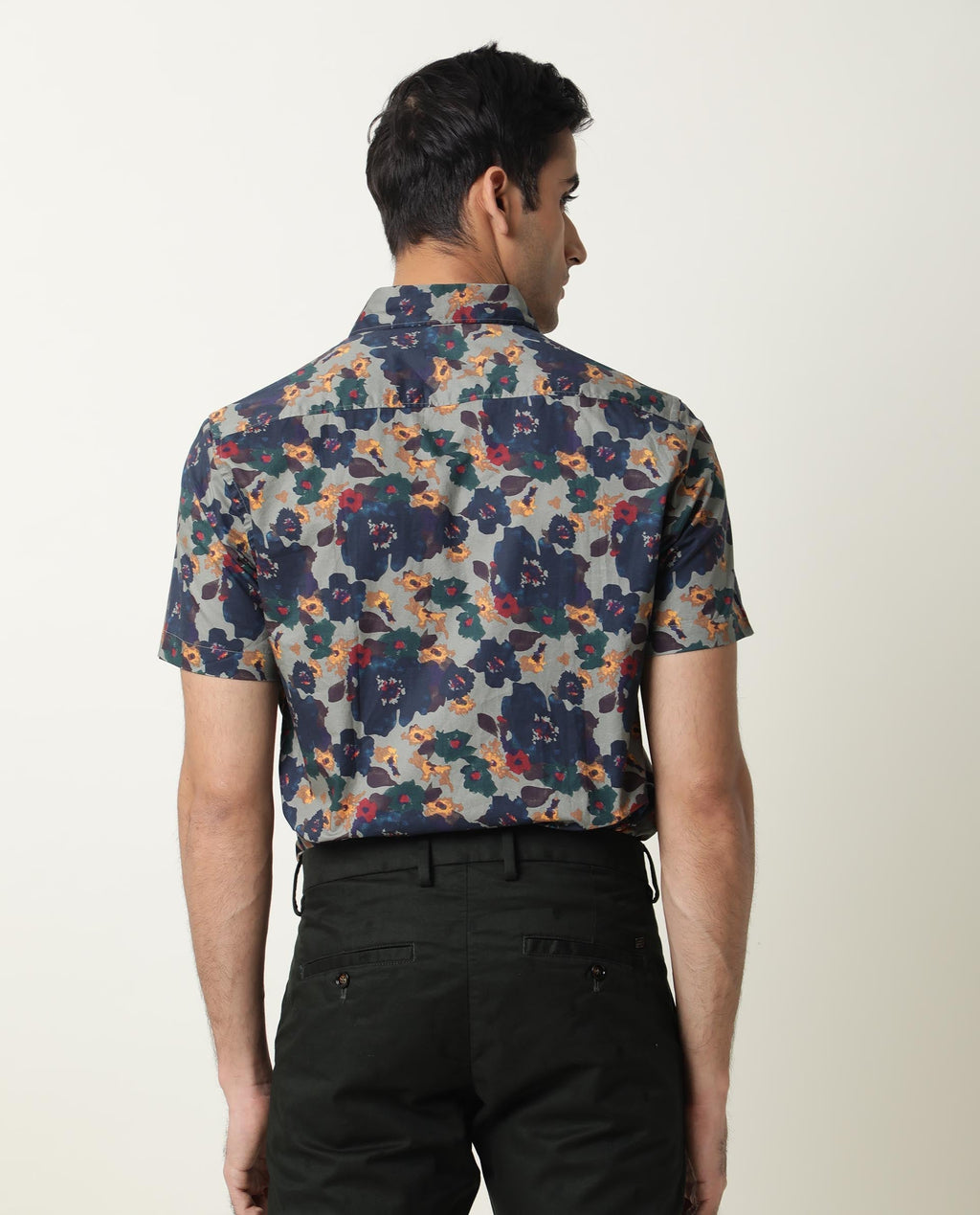 Rare Rabbit Men's Vishh Green Cotton Floral Print Regular Fit Half Sleeve Collared Shirt