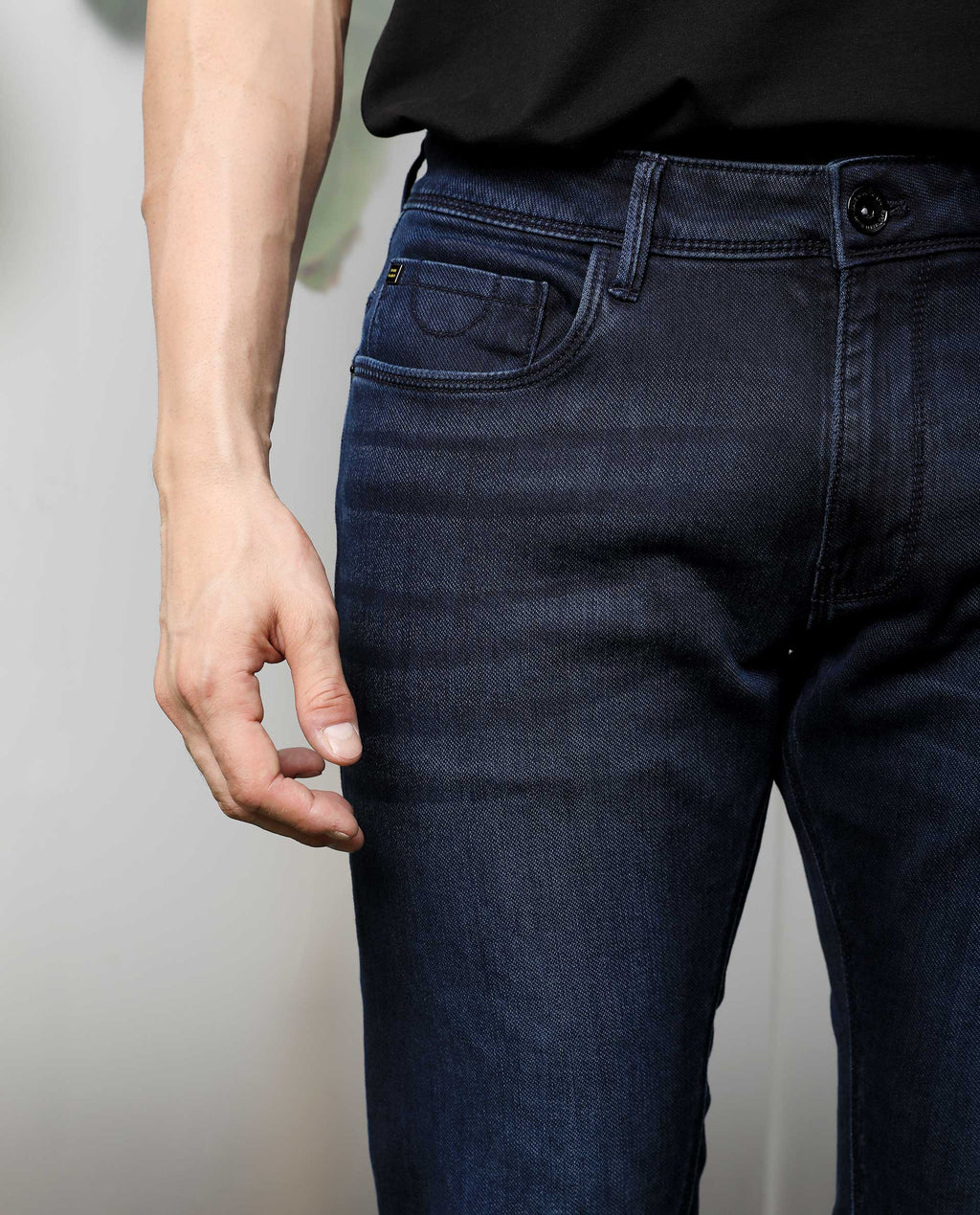Rare Rabbit Men's Chevillon Dark Navy Cotton Plain Hawk Slim Fit Jeans
