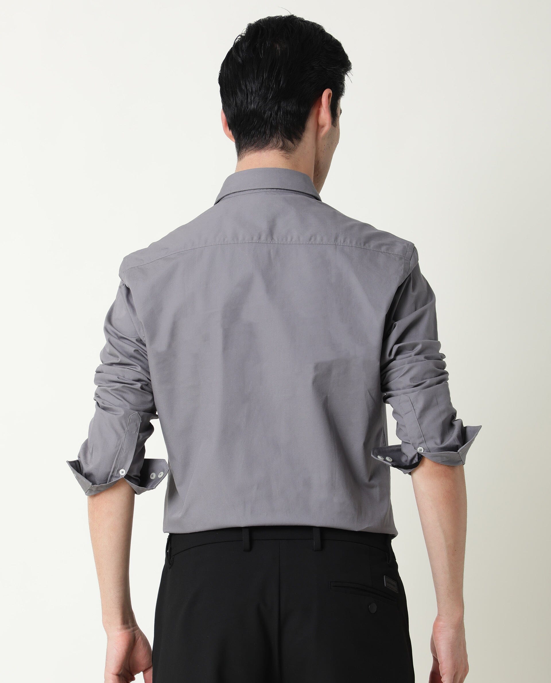 Rare Rabbit Men's Corpo-Zander Grey Cotton Regular Fit Full Sleeve Spread Collar Shirt