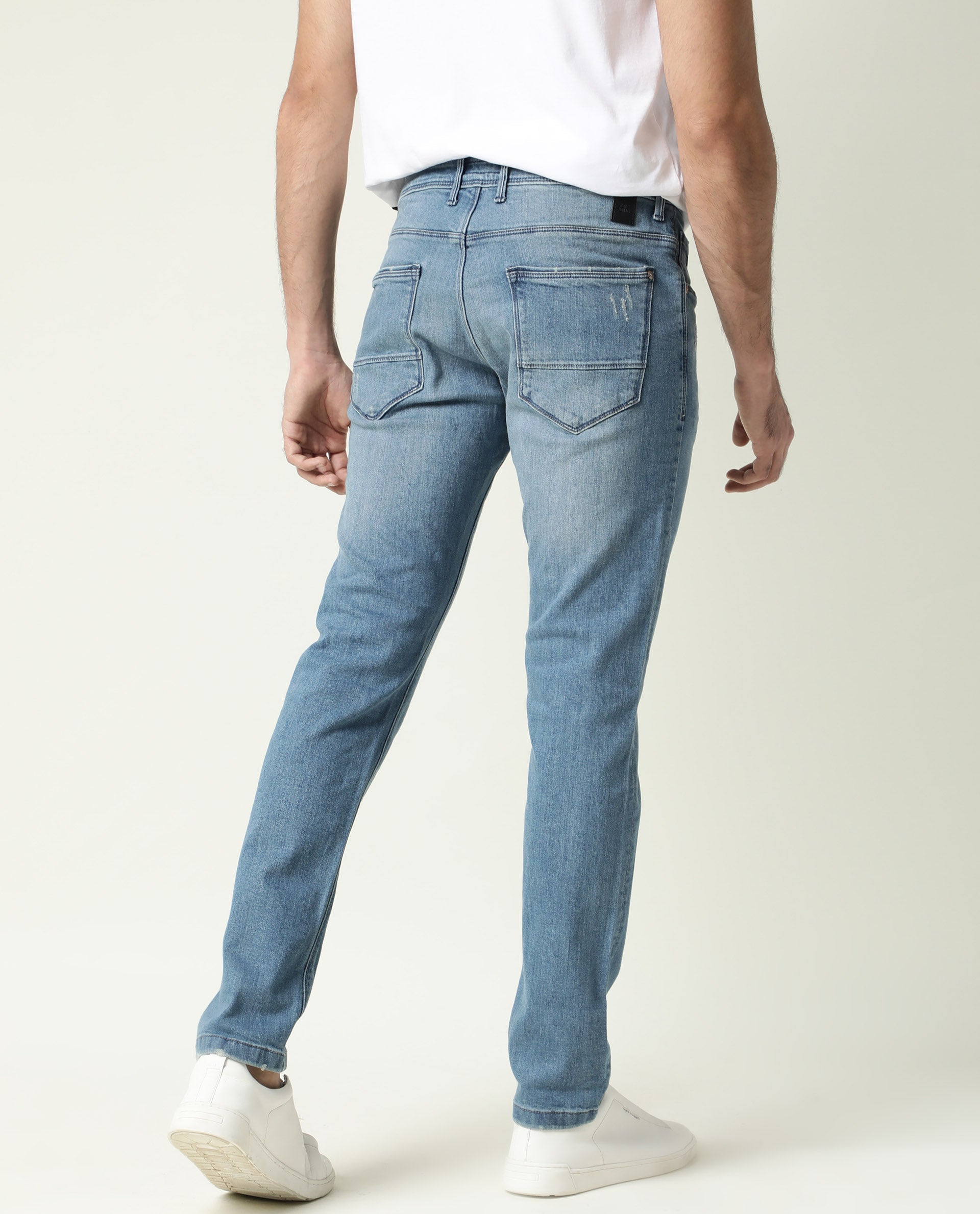Rare Rabbit Men's Rug-2 Light Blue Cotton Plain Hawk Slim Fit Jeans