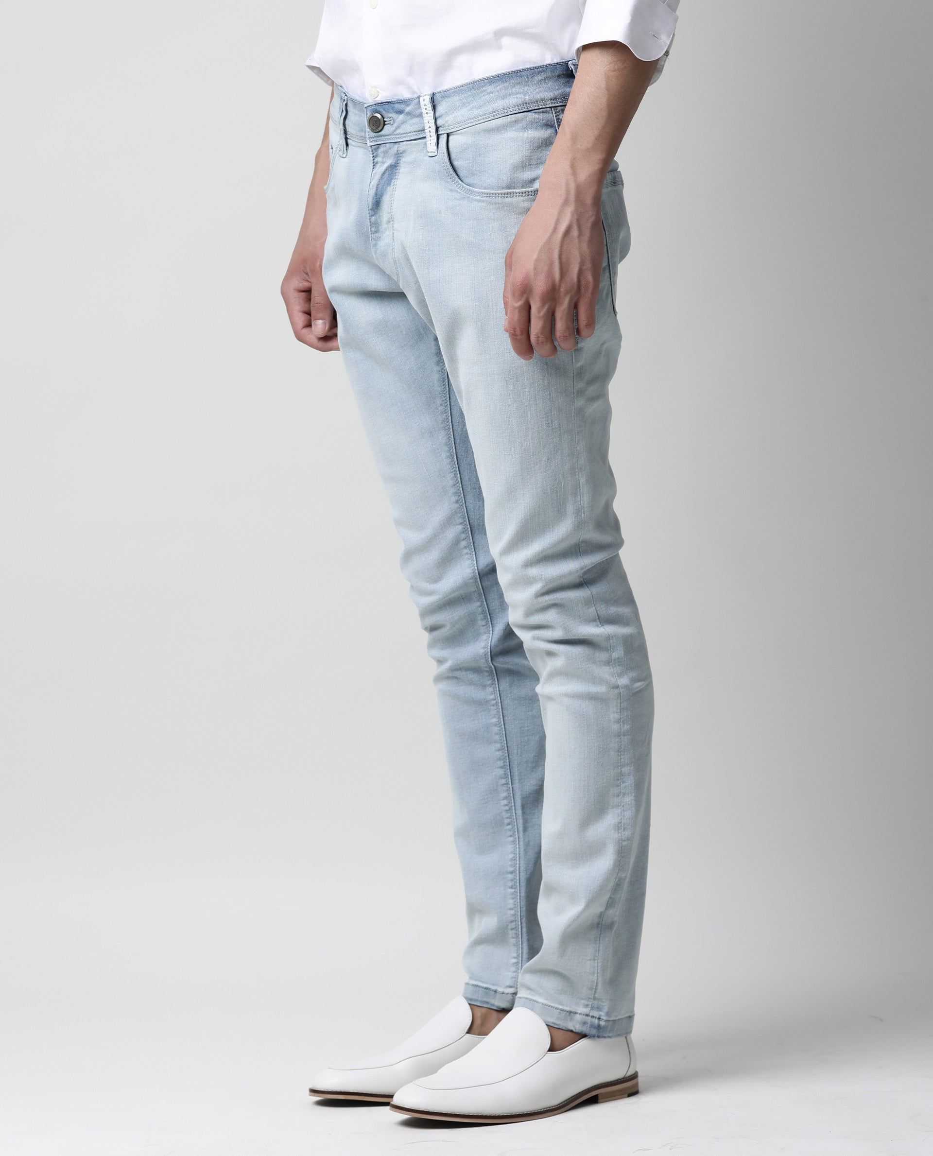 Rare Rabbit Men's Tram Blue Cotton Plain Hawk Slim Fit Jeans
