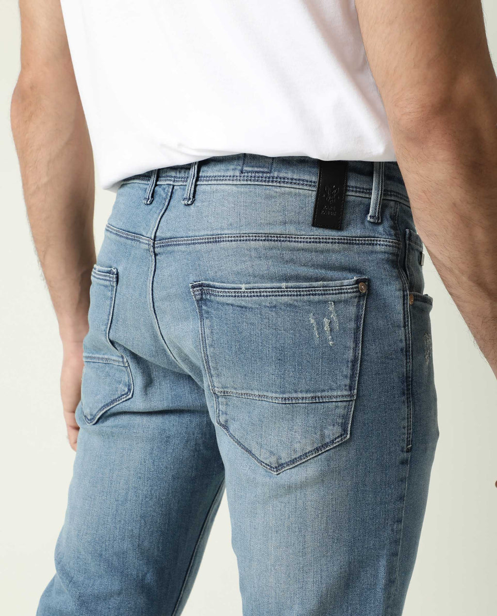 Rare Rabbit Men's Rug-2 Light Blue Cotton Plain Hawk Slim Fit Jeans