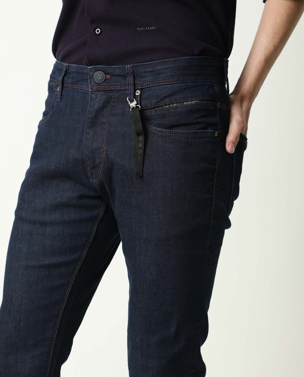 Rare Rabbit Men's Dratt-2 Navy Cotton Plain Hawk Slim Fit Jeans