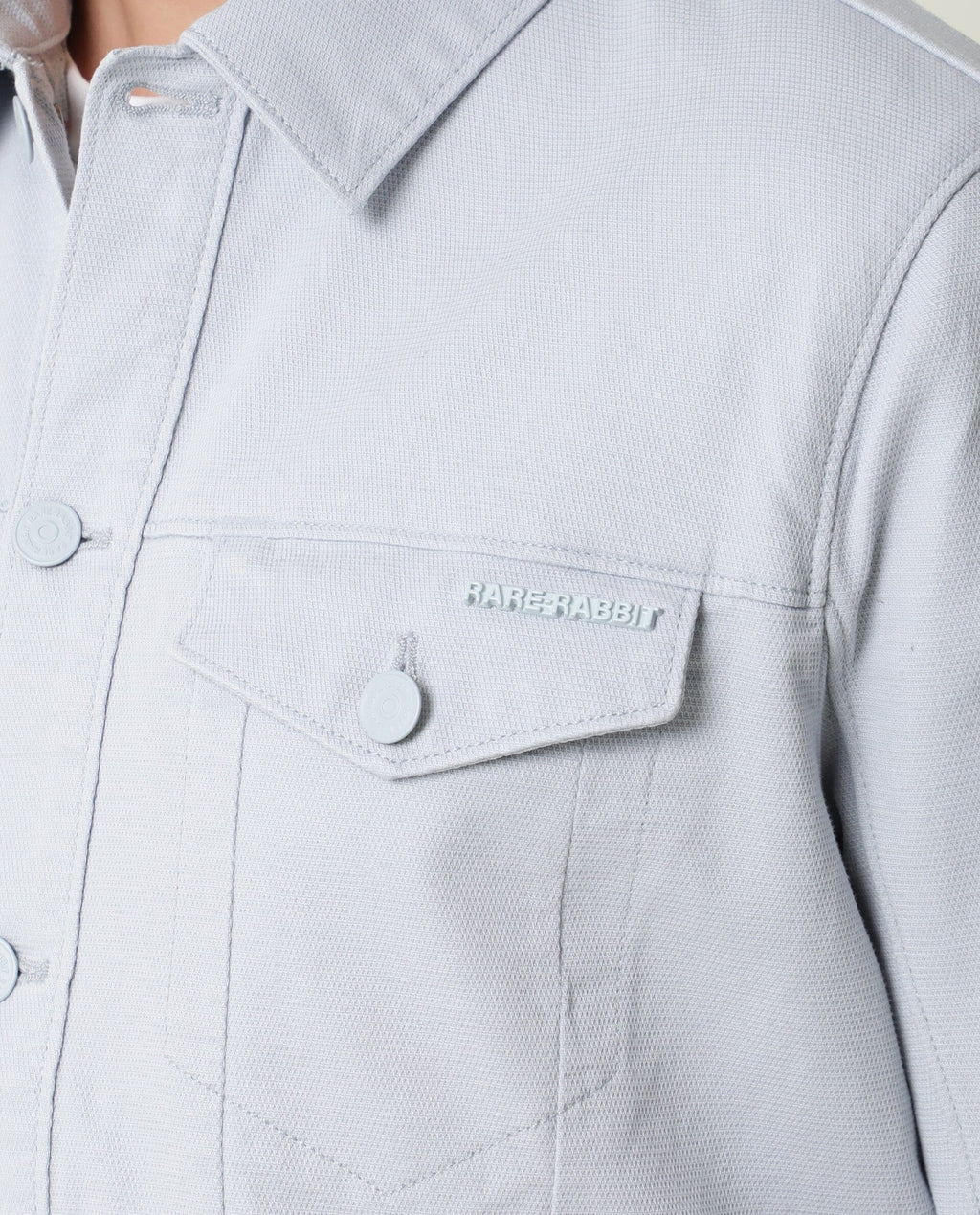 Rare Rabbit Men's Vintage Blue Cotton Plain Regular Fit Full Sleeve Spread Collar Jacket