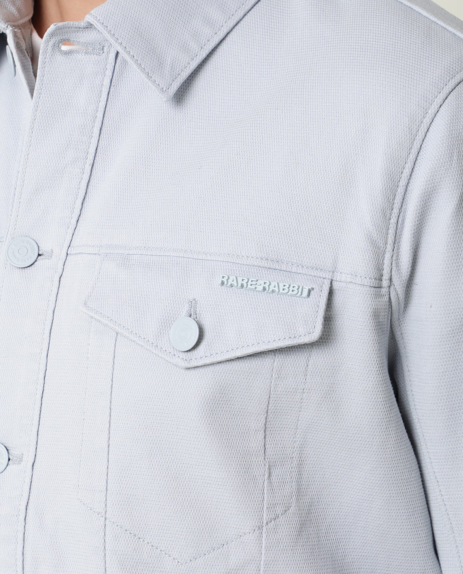 Rare Rabbit Men's Vintage Blue Cotton Plain Regular Fit Full Sleeve Spread Collar Jacket