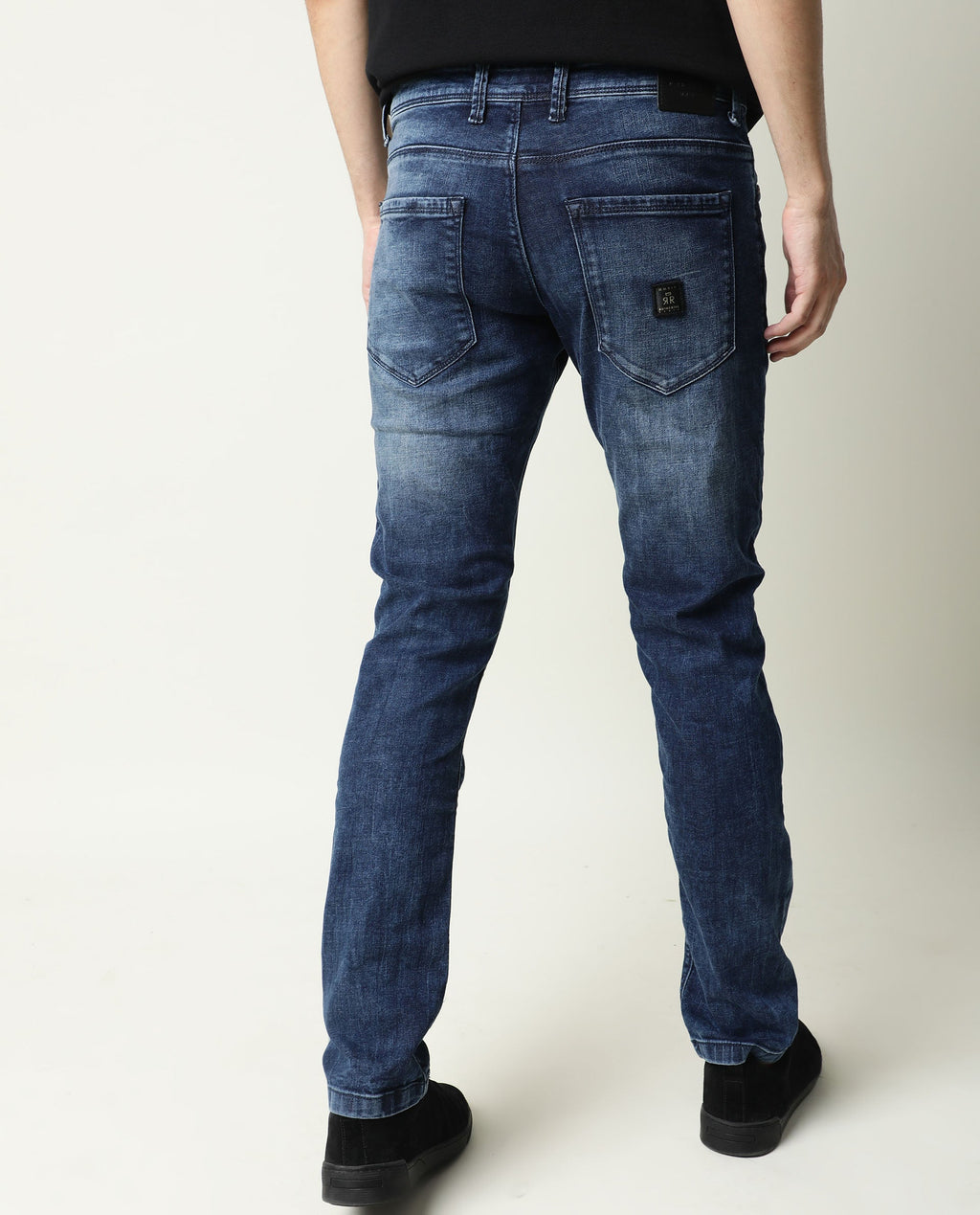 Rare Rabbit Men's Cube Blue Cotton Plain Hawk Slim Fit Jeans