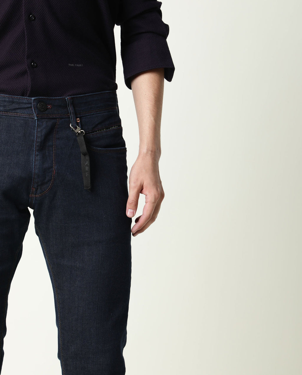 Rare Rabbit Men's Dratt-2 Navy Cotton Plain Hawk Slim Fit Jeans