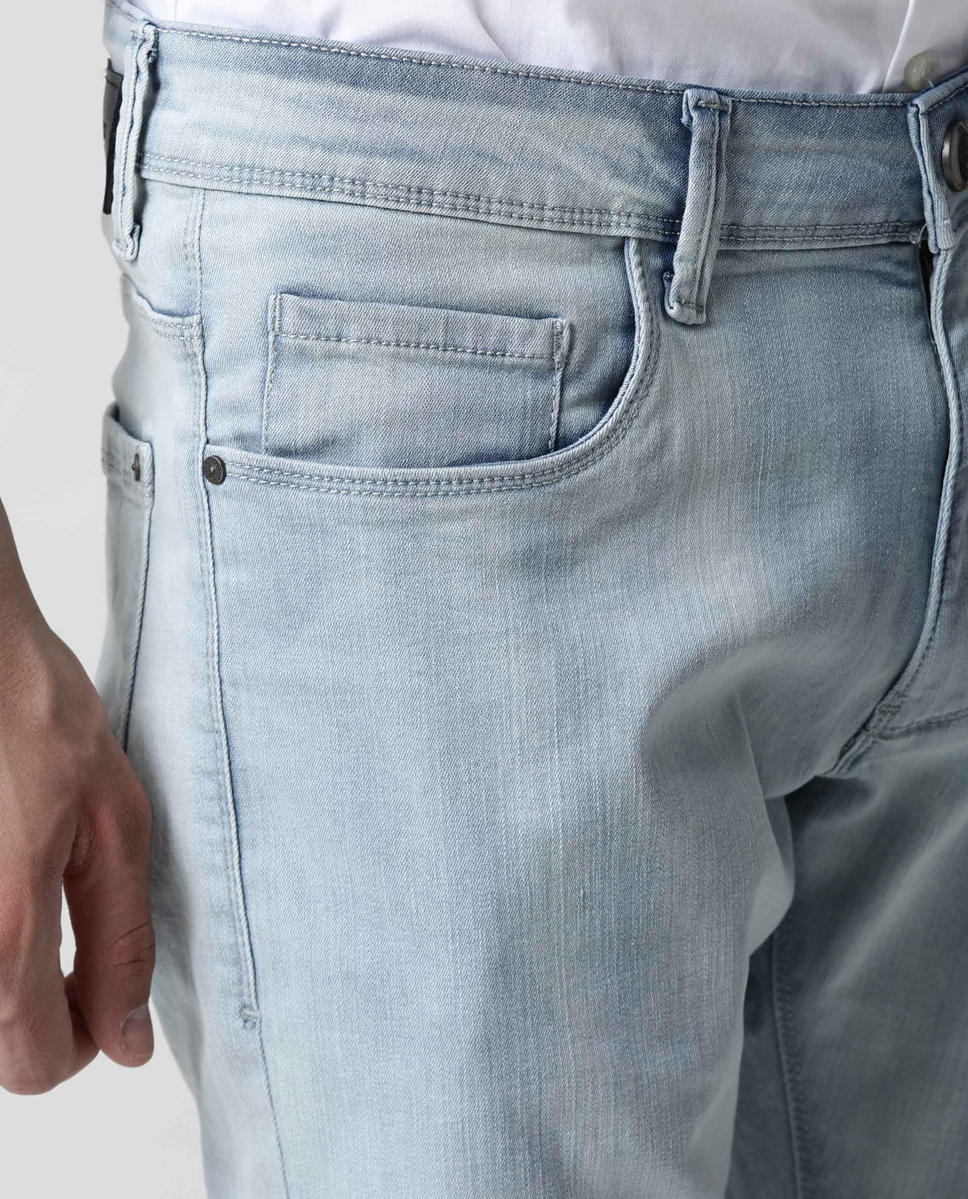 Rare Rabbit Men's Tram Blue Cotton Plain Hawk Slim Fit Jeans