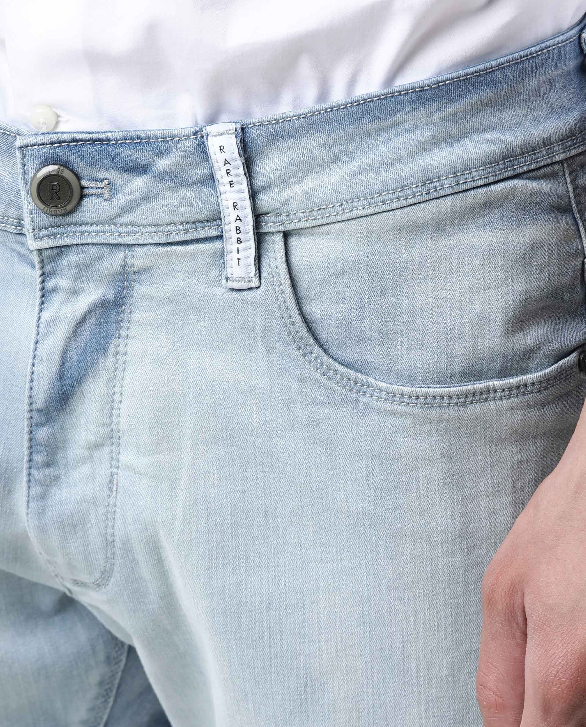 Rare Rabbit Men's Tram Blue Cotton Plain Hawk Slim Fit Jeans