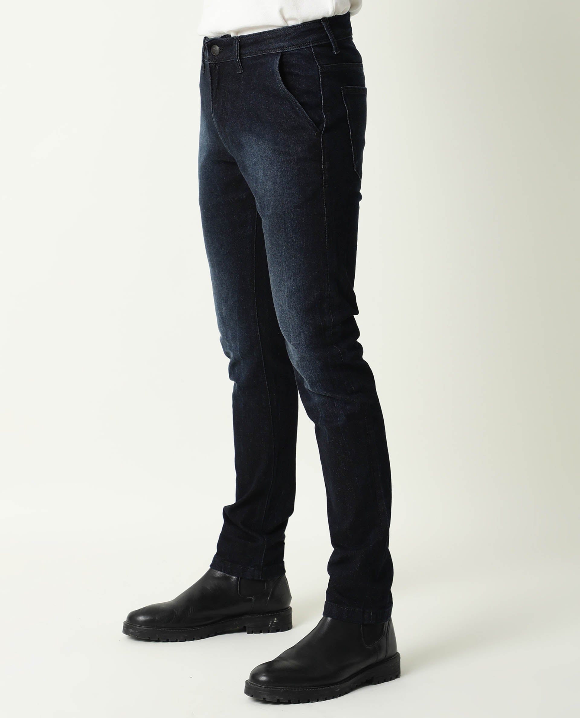 Rare Rabbit Men's Cumbri Black Cotton Plain Hawk Slim Fit Jeans