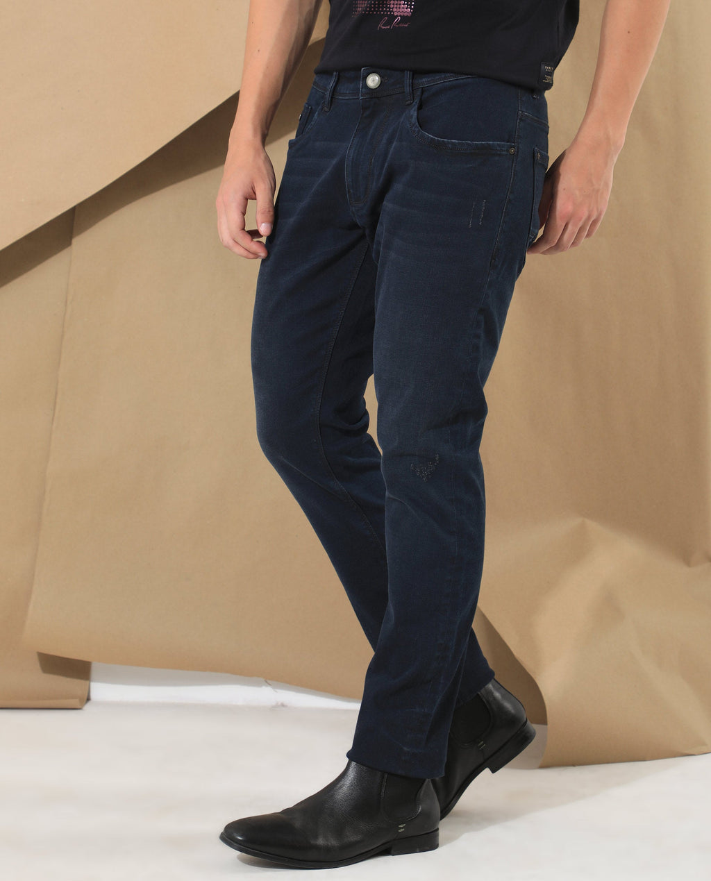 Rare Rabbit Men's Bray Blue Cotton Plain Hawk Slim Fit Jeans