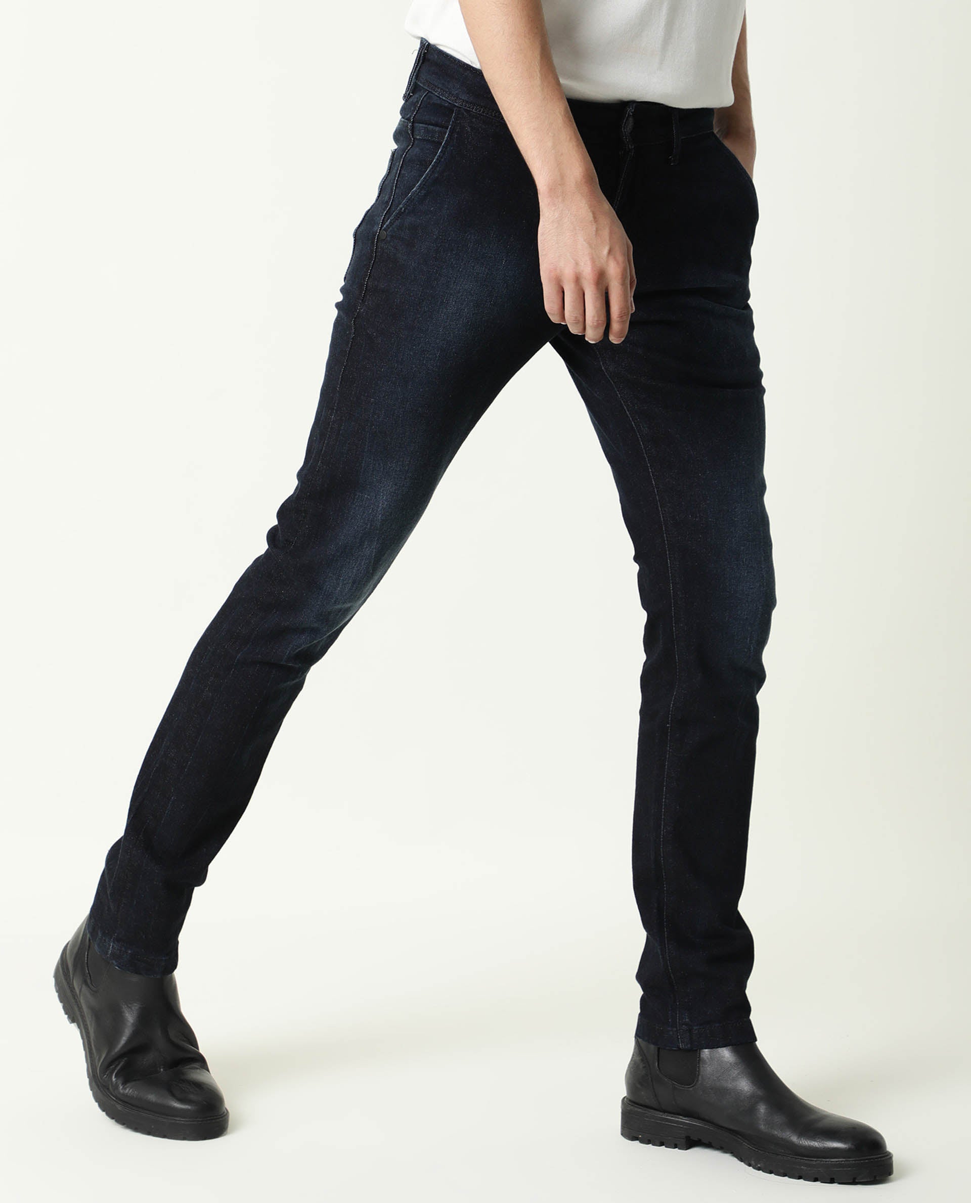 Rare Rabbit Men's Cumbri Black Cotton Plain Hawk Slim Fit Jeans