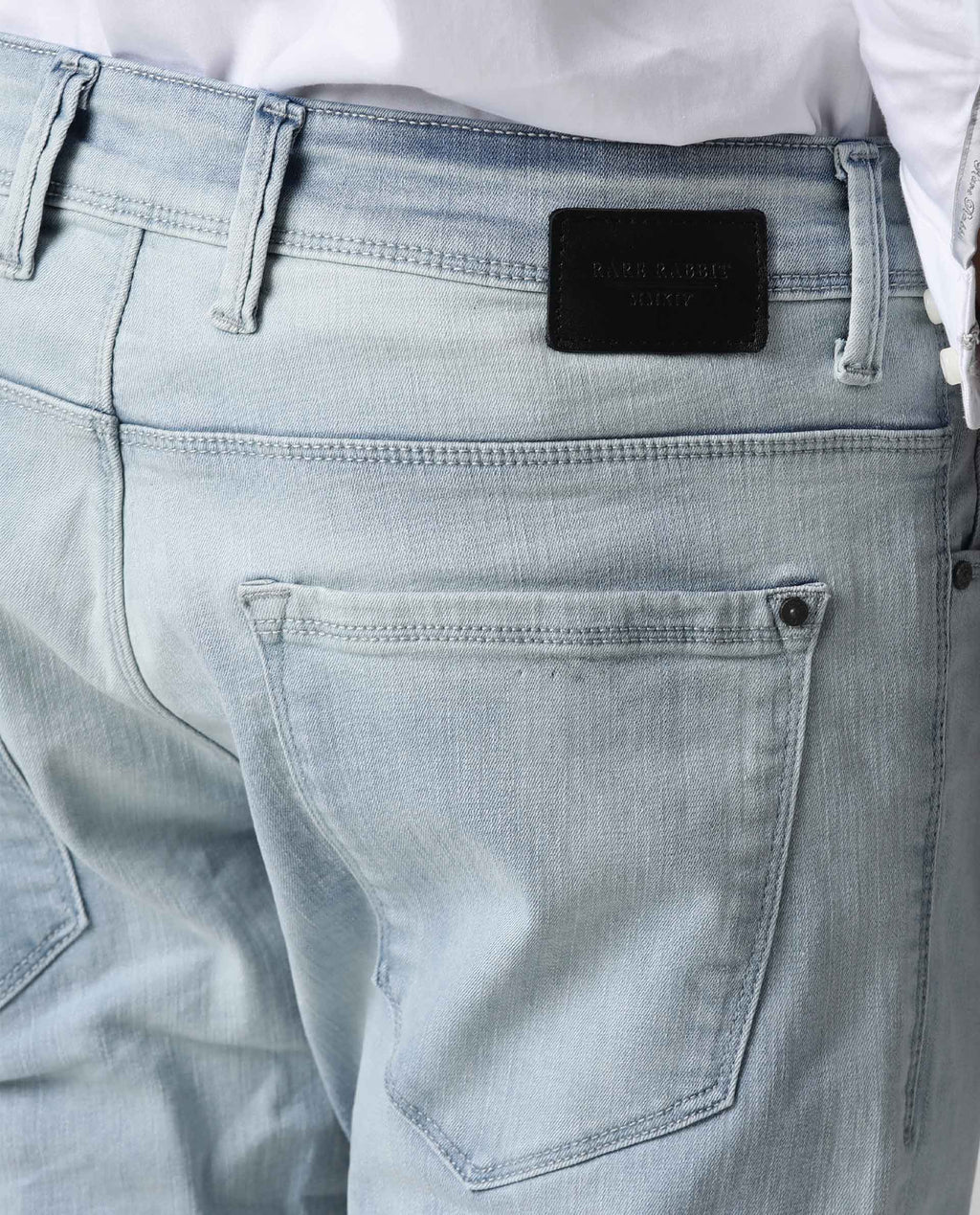 Rare Rabbit Men's Tram Blue Cotton Plain Hawk Slim Fit Jeans