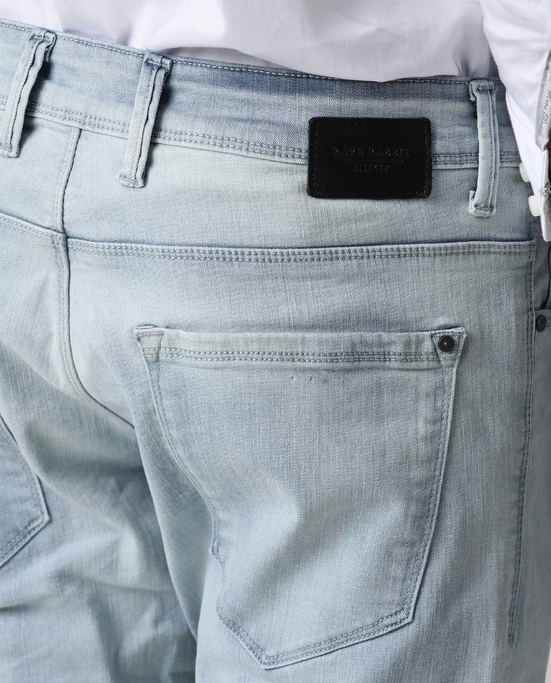 Rare Rabbit Men's Tram Blue Cotton Plain Hawk Slim Fit Jeans