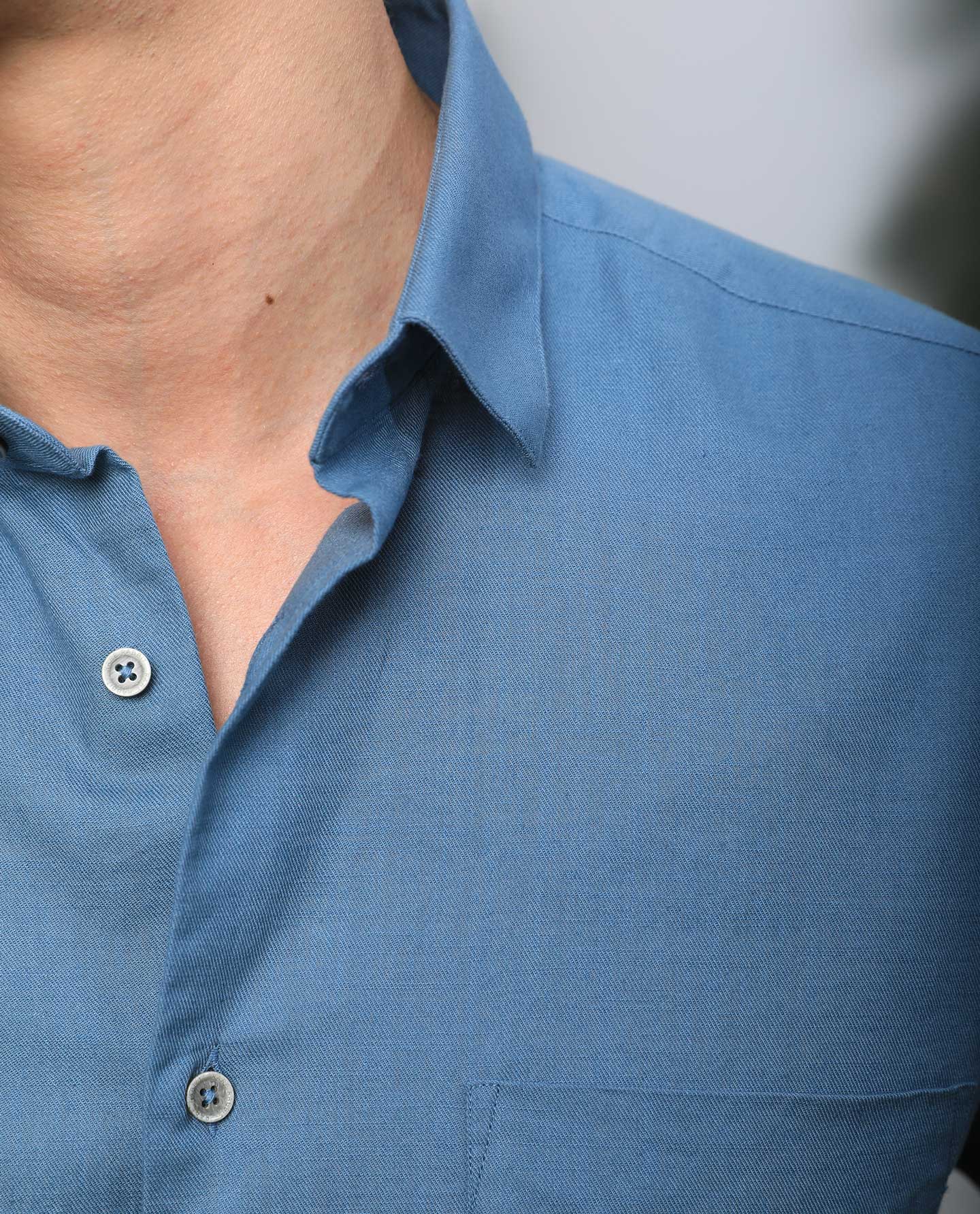 Rare Rabbit Men's Darwin - Blue Cotton Plain Regular Fit Half Sleeve Collared Shirt