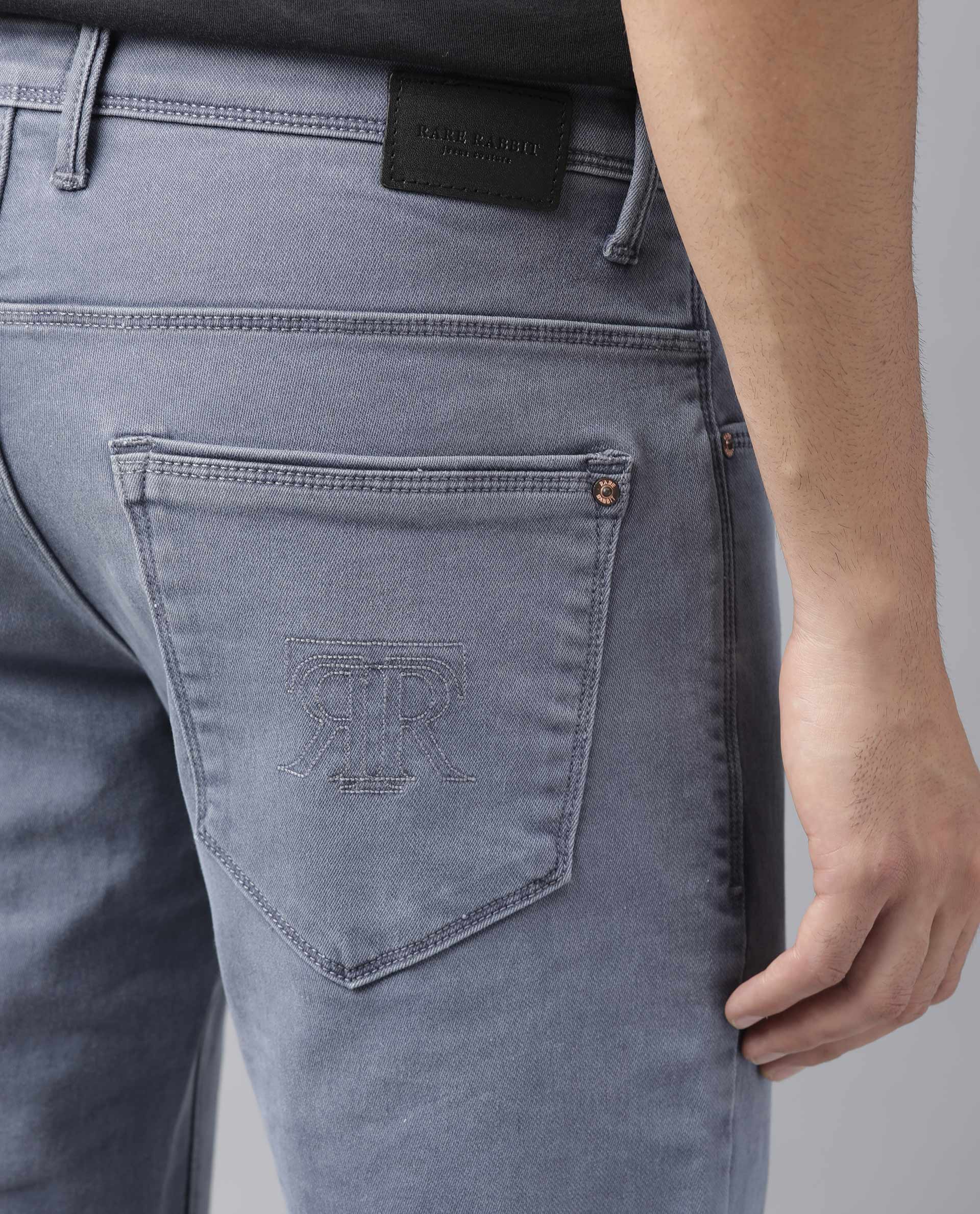 Rare Rabbit Men's Luna Lilac Cotton Plain Hawk Slim Fit Jeans