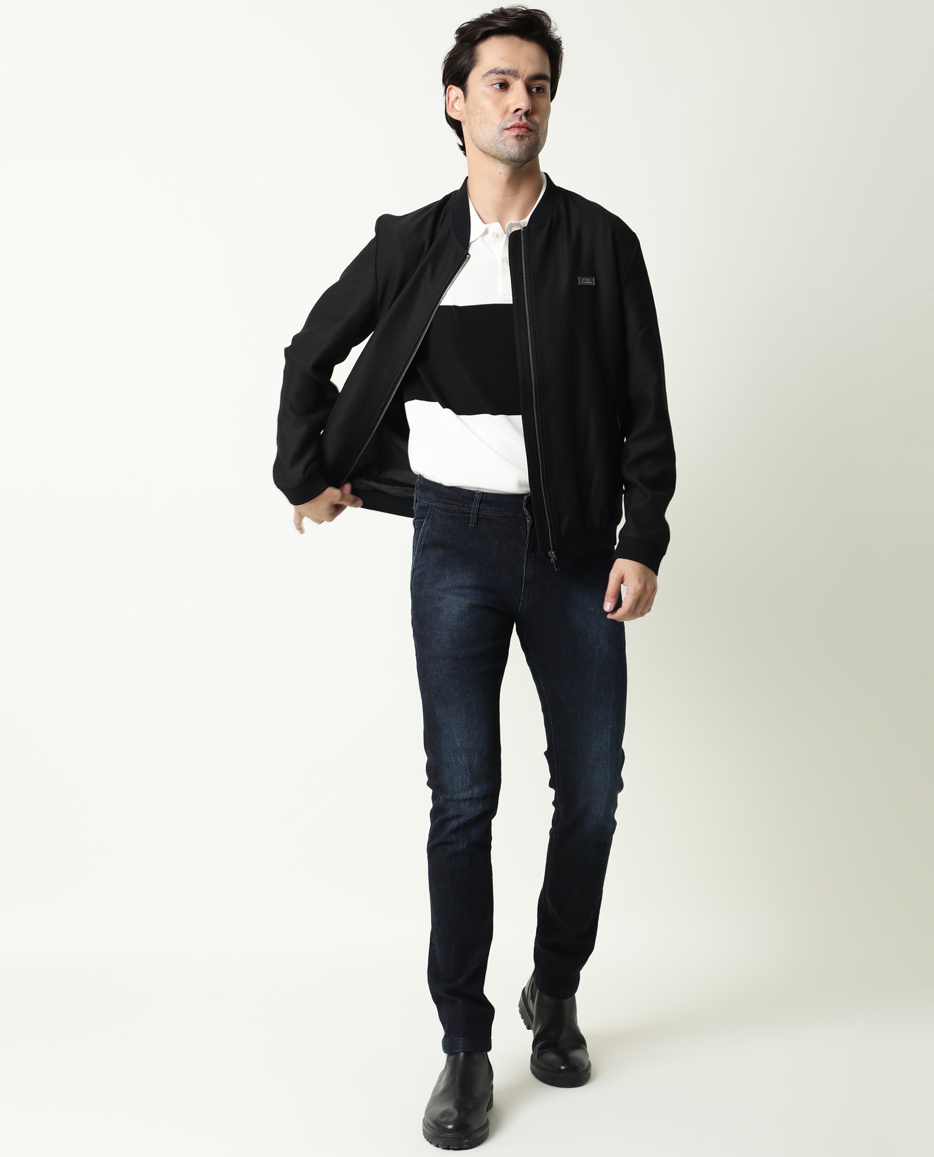 Rare Rabbit Men's Cumbri Black Cotton Plain Hawk Slim Fit Jeans