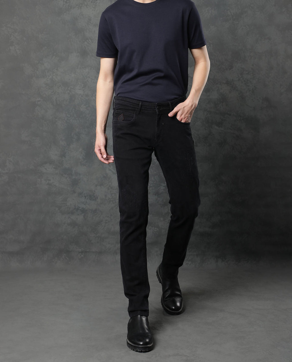 Rare Rabbit Men's Astra Black Cotton Plain Hawk Slim Fit Jeans