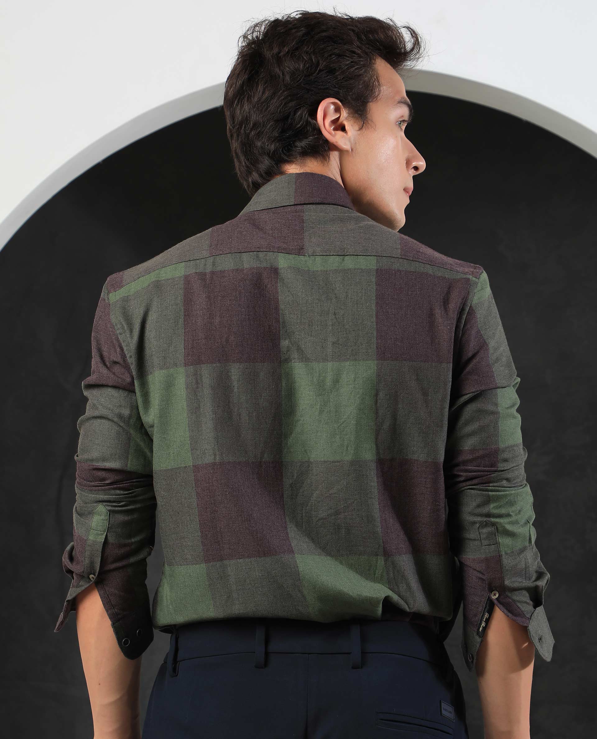 Rare Rabbit Men's Beaver Olive Cotton Checked Print Regular Fit Full Sleeve Collared Shirt