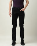 Rare Rabbit Men's Double Black 2 Black Cotton Plain Hawk Slim Fit Jeans