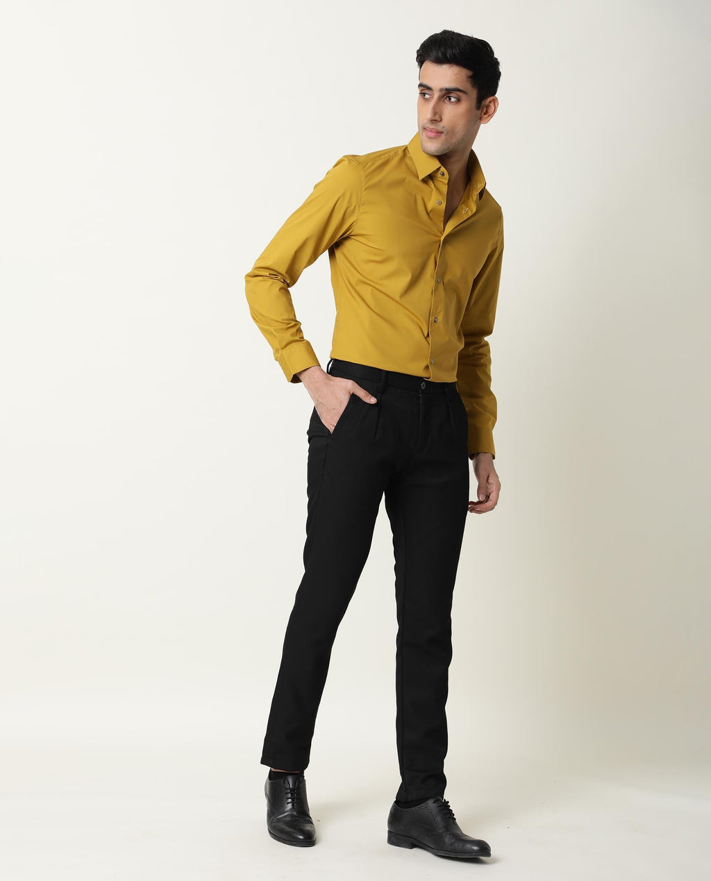 Rare Rabbit Men's Neutrons Yellow Cotton Regular Fit Full Sleeve Spread Collar Shirt