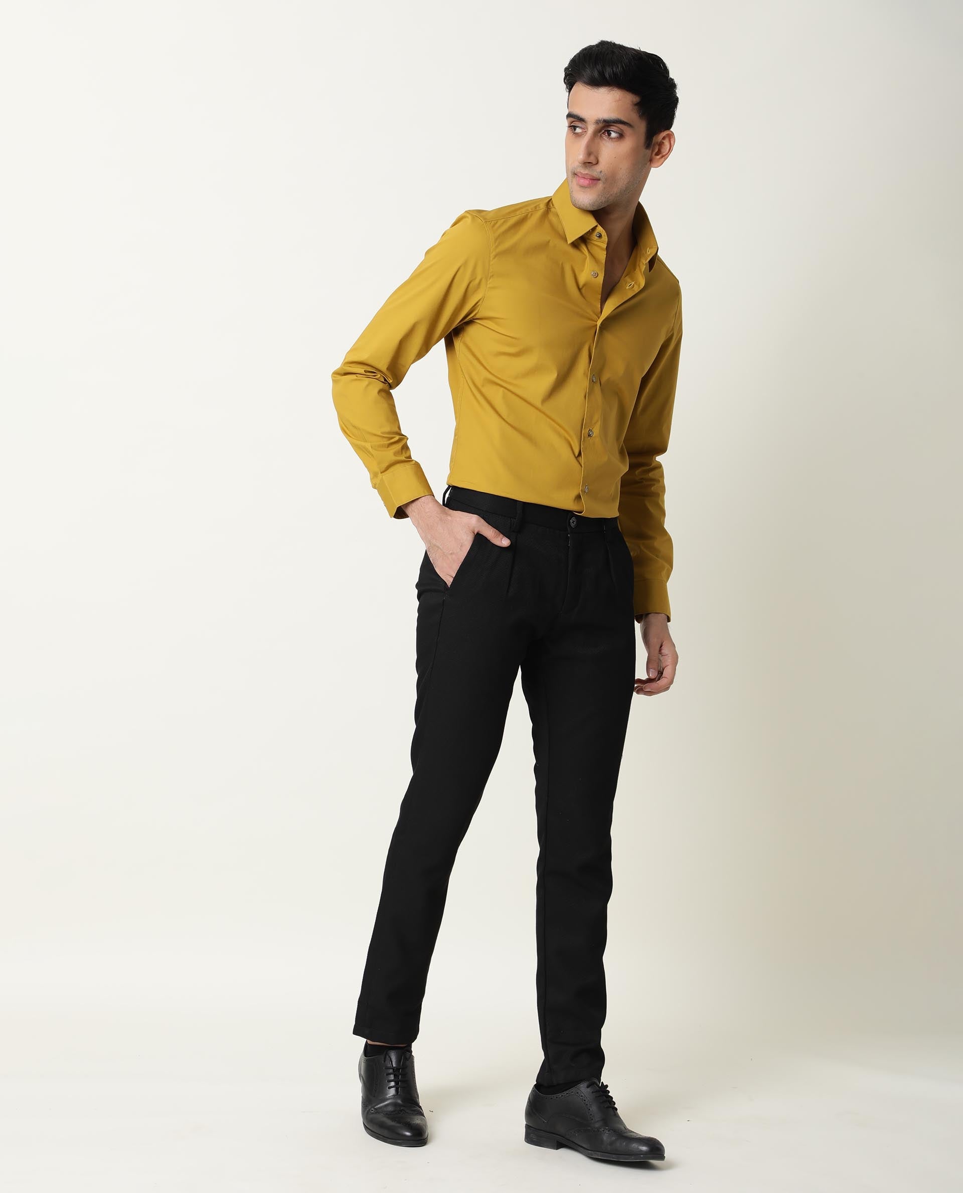 Rare Rabbit Men's Neutrons Yellow Cotton Regular Fit Full Sleeve Spread Collar Shirt