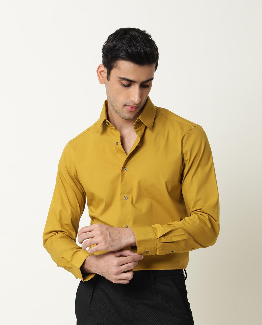 Rare Rabbit Men's Neutrons Yellow Cotton Regular Fit Full Sleeve Spread Collar Shirt