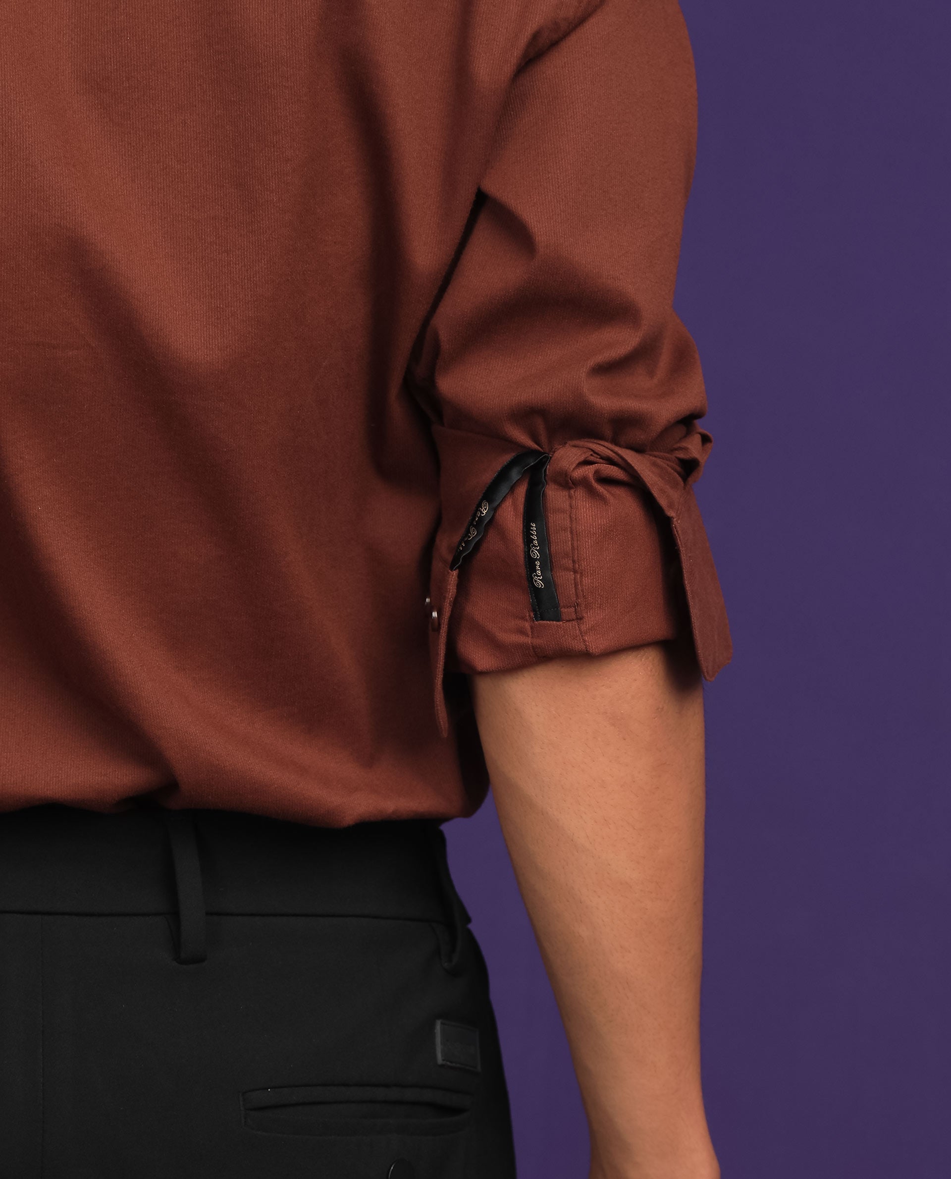 Rare Rabbit Men's Bicton Brown Cotton Plain Regular Fit Full Sleeve Collared Shirt