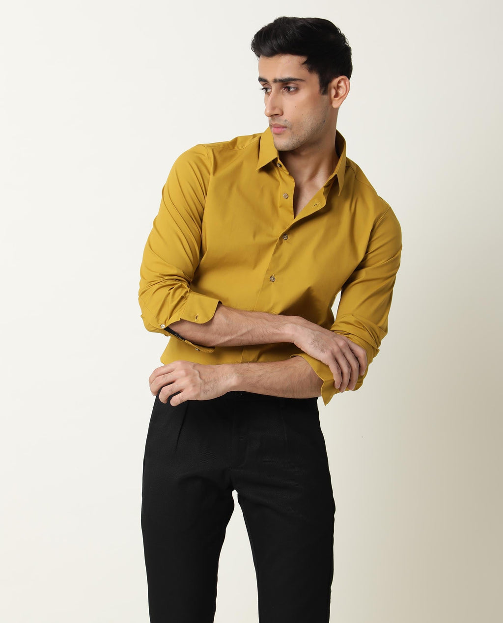 Rare Rabbit Men's Neutrons Yellow Cotton Regular Fit Full Sleeve Spread Collar Shirt