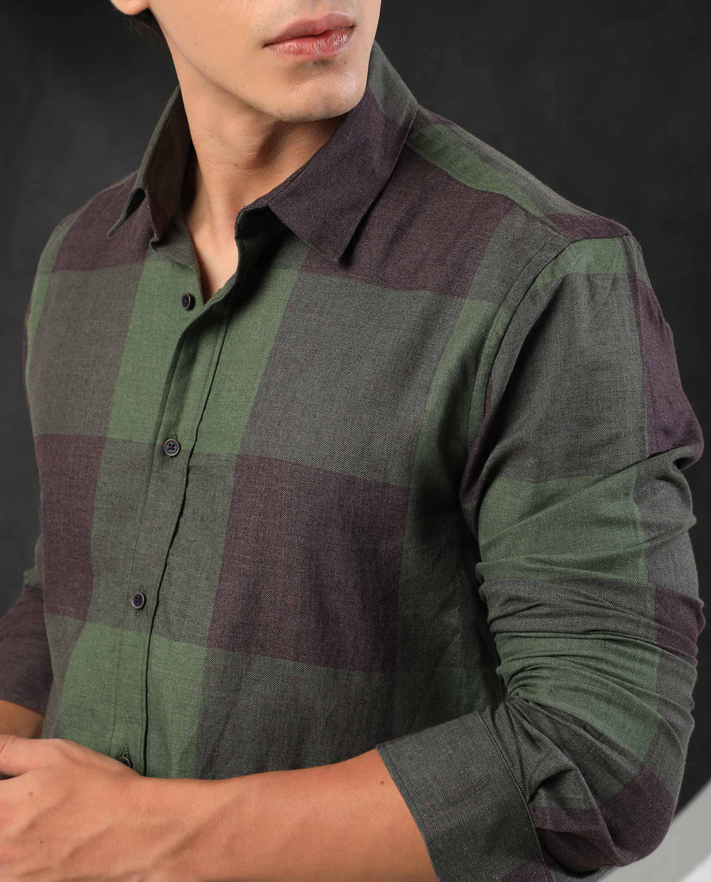 Rare Rabbit Men's Beaver Olive Cotton Checked Print Regular Fit Full Sleeve Collared Shirt