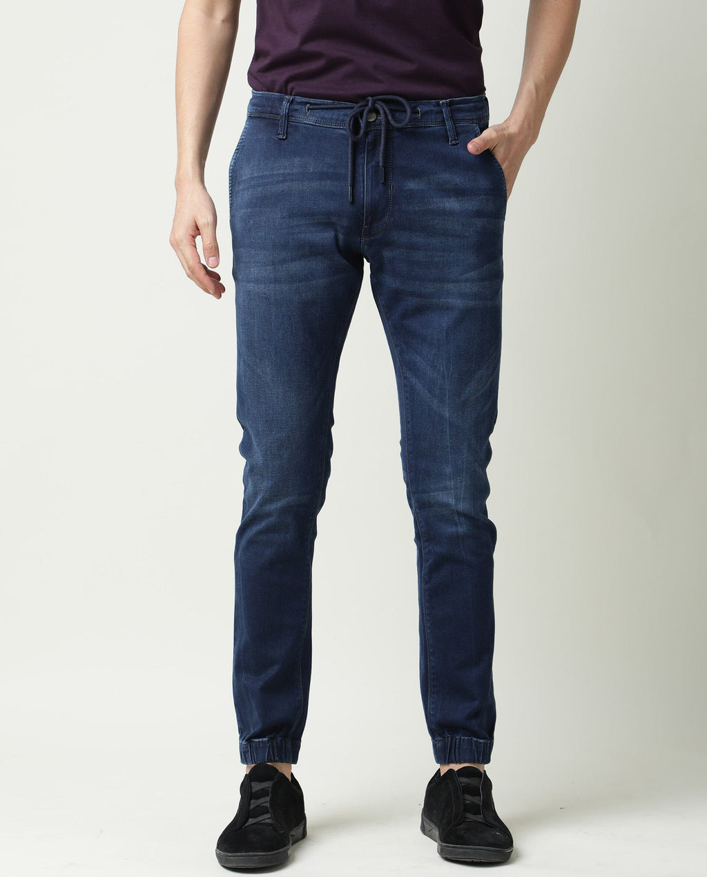 Rare Rabbit Men's Villa Navy Cotton Plain Hawk Slim Fit Jeans