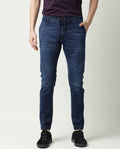 Rare Rabbit Men's Villa Navy Cotton Plain Hawk Slim Fit Jeans