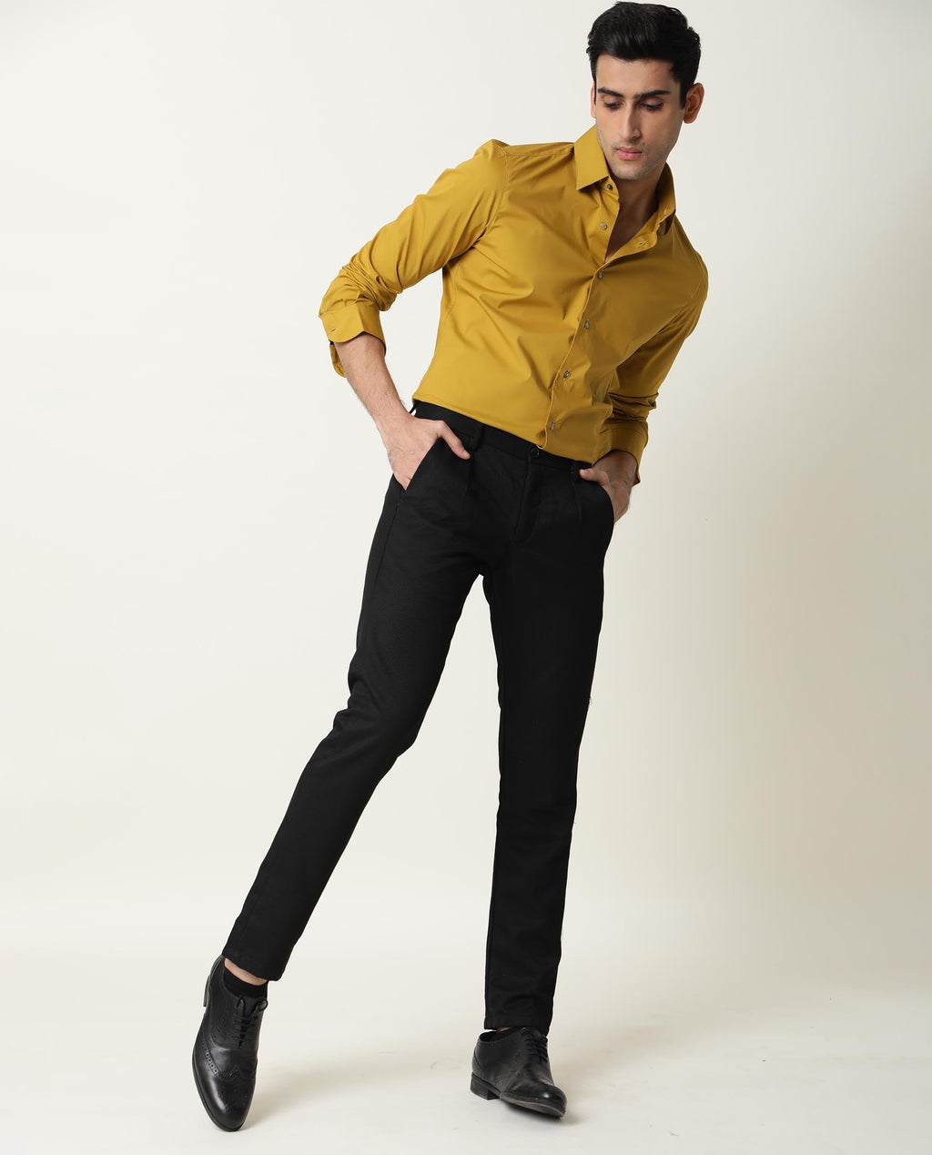 Rare Rabbit Men's Neutrons Yellow Cotton Regular Fit Full Sleeve Spread Collar Shirt